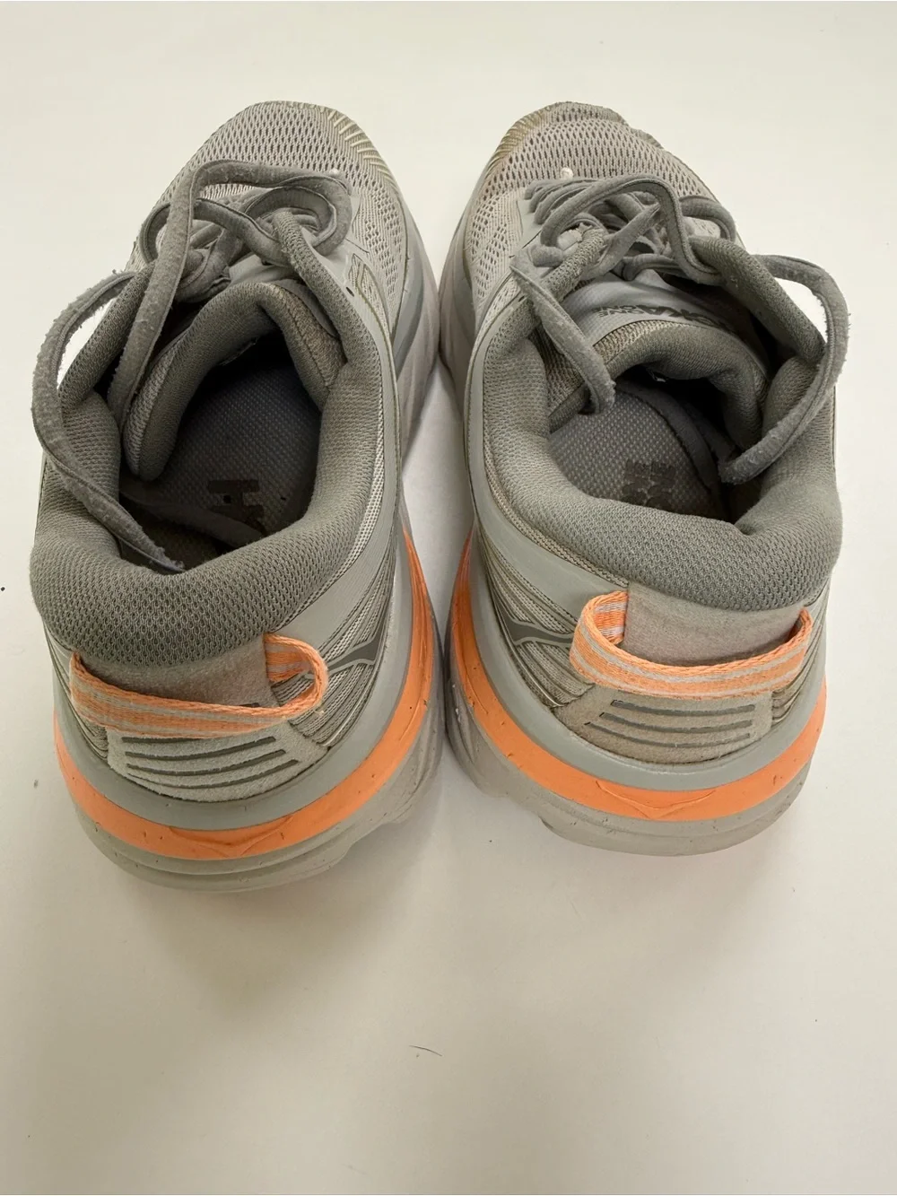 Hoka One One Men's Light Gray Running Shoes with Orange Accents